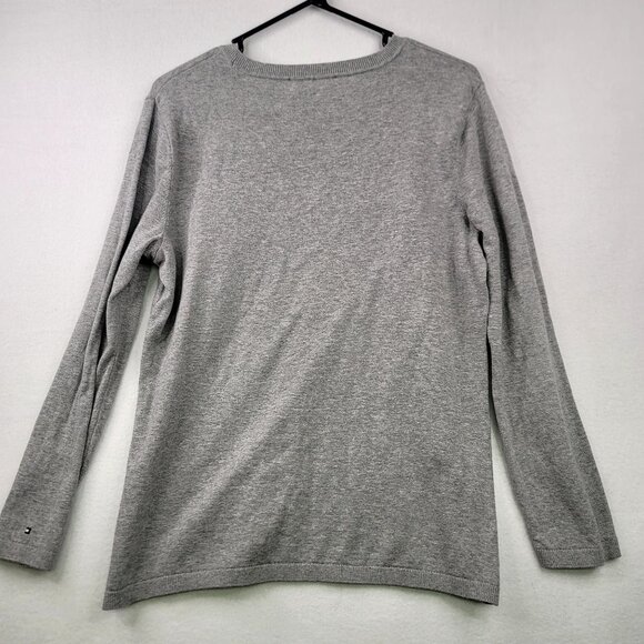 Tommy Hilfiger Womens XL Gray Crewneck Sweatshirt Striped Studded Logo - Picture 7 of 9